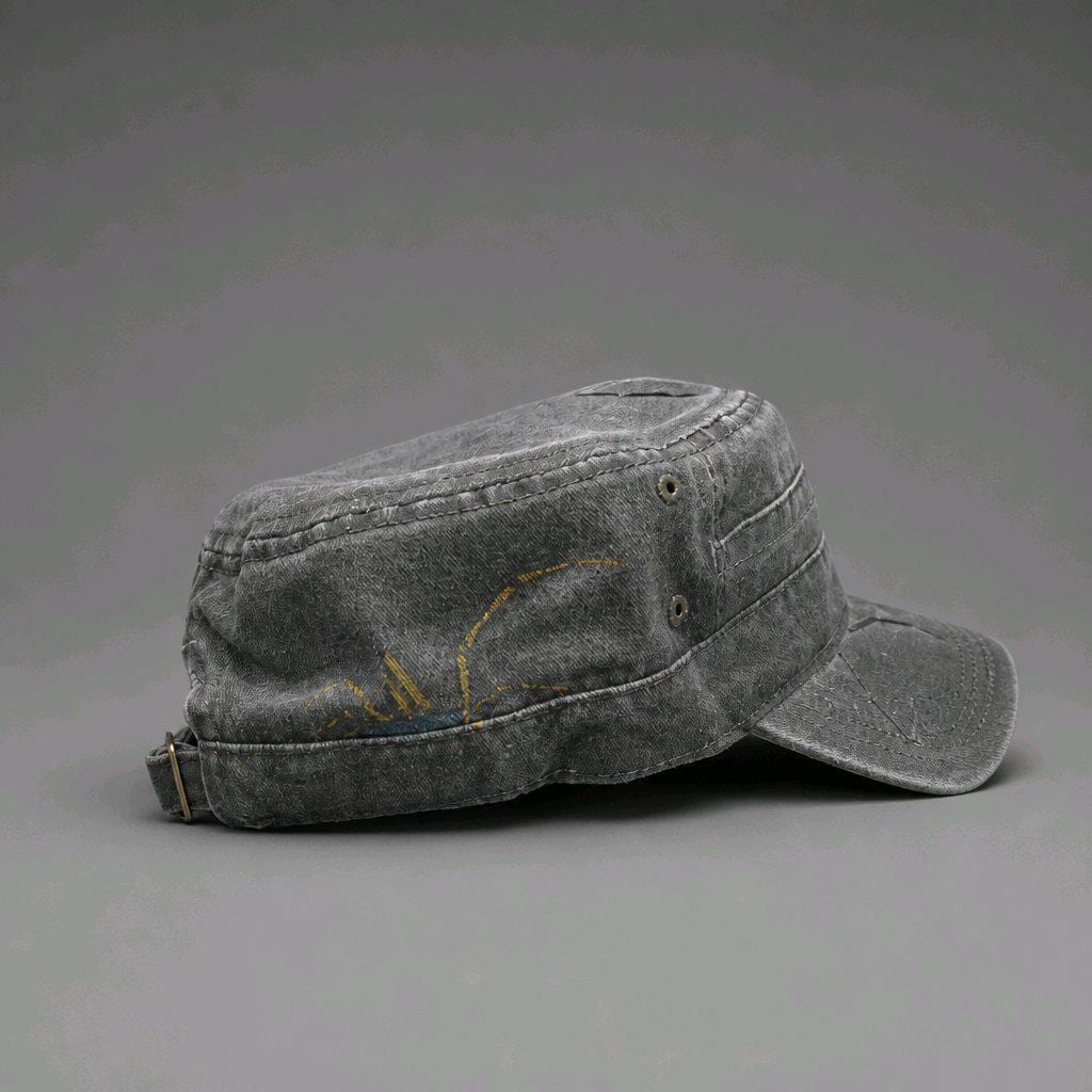 Hand Painted Grey/Green Washed Out Denim Spider Cadet Cap Gothic Alt Fashion