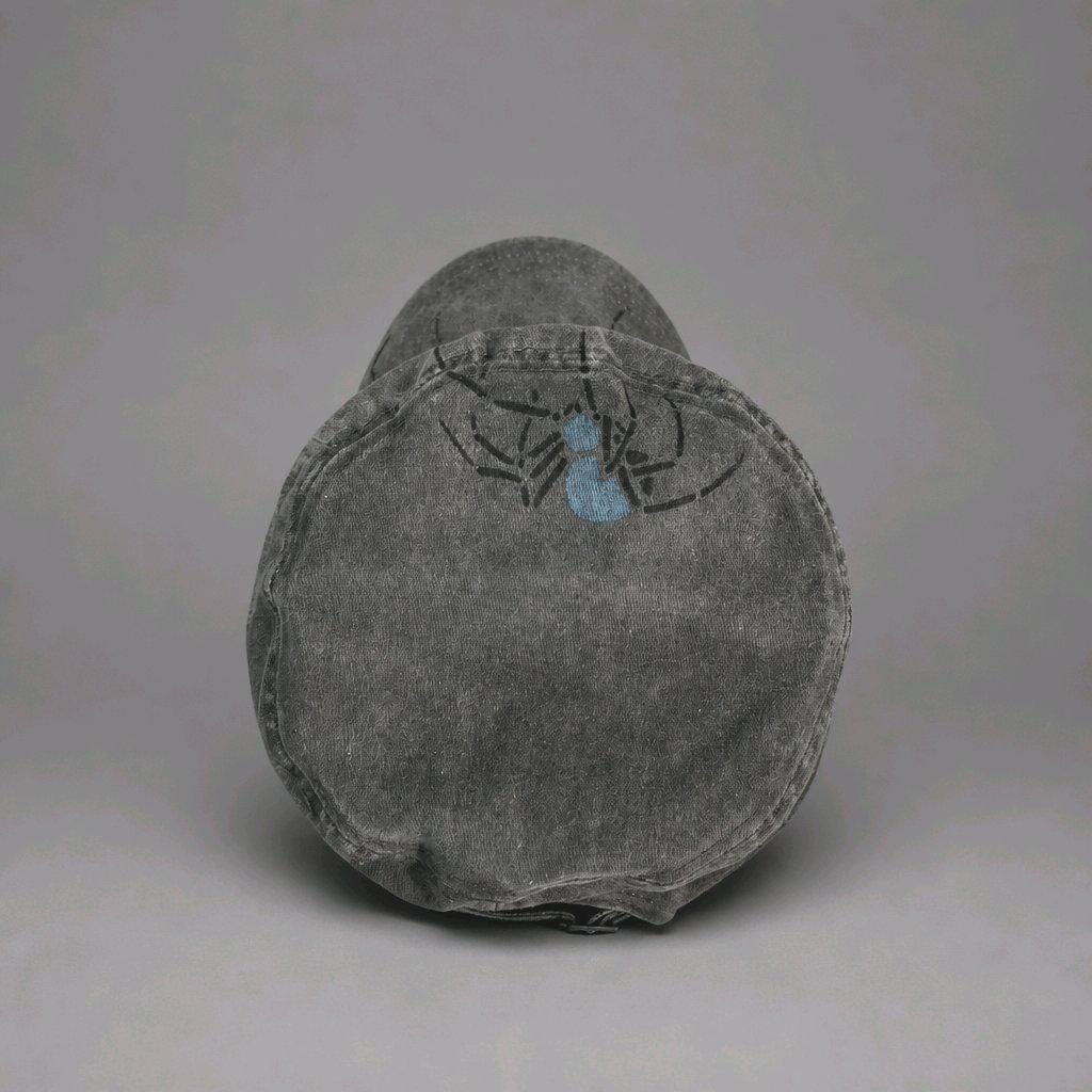 Hand Painted Grey/Green Washed Out Denim Spider Cadet Cap Gothic Alt Fashion