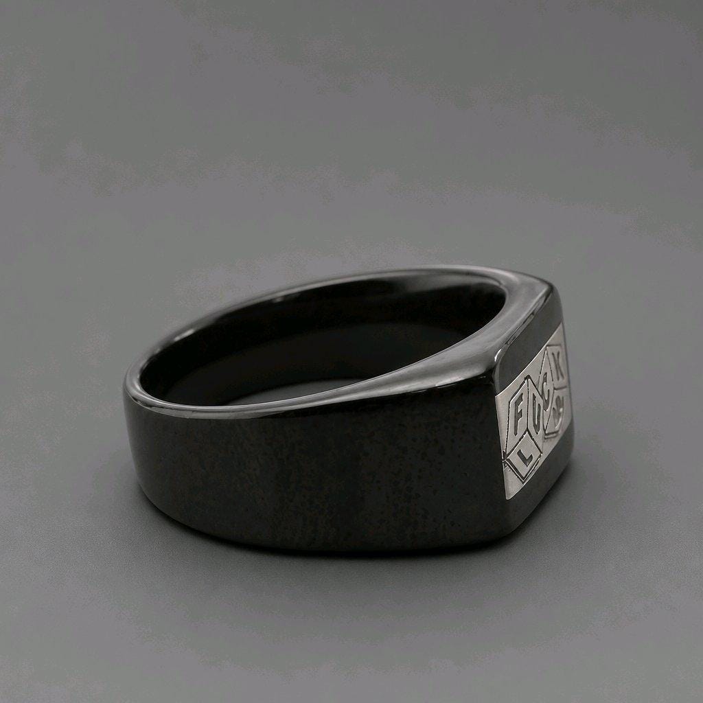 Black Stainless Steel Signet Ring Size Z Chunky Dice Engraved Statement Ring Alternative Gothic Biker Jewelry Edgy Signet Ring Men Women