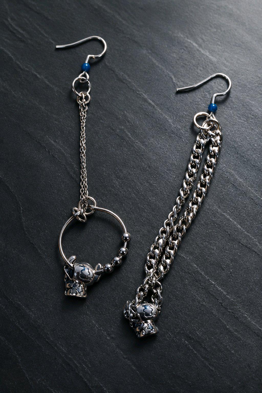 Asymmetrical Alien Character Drop Earrings | Gothic Alt Stainless Steel Silver Dangles