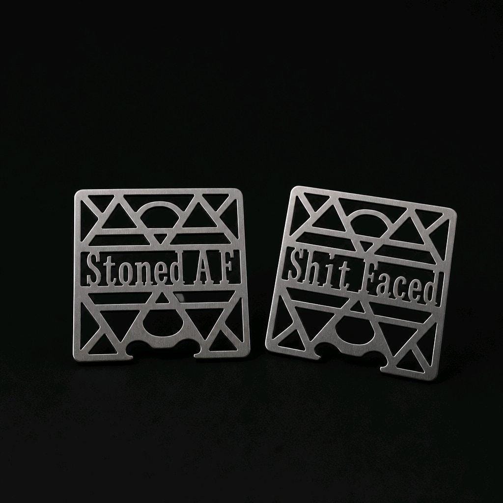 Funny Metal Drinking Tags, Laser Cut Stainless Steel Bottle Opener, Novelty Barware Coasters,