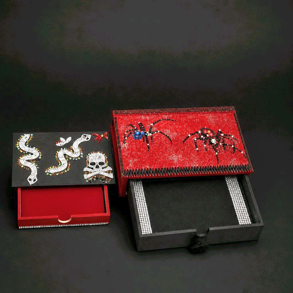 Gothic Book Jewelry Box Set, 2 Piece Wooden Stash Box Drawers
