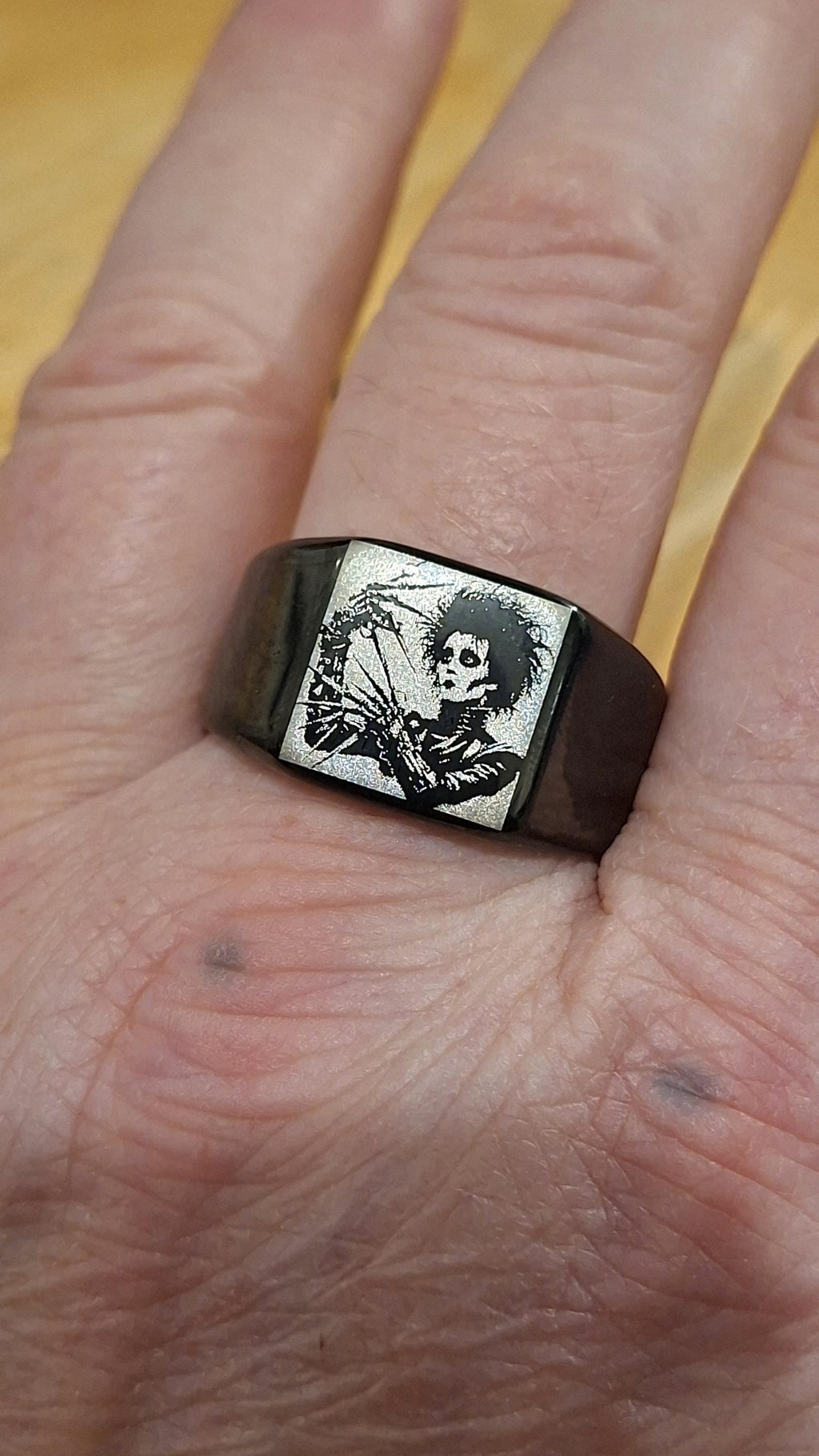 Edward Scissorhands Stainless Steel Signet Ring – Black Gothic Film Jewelry
