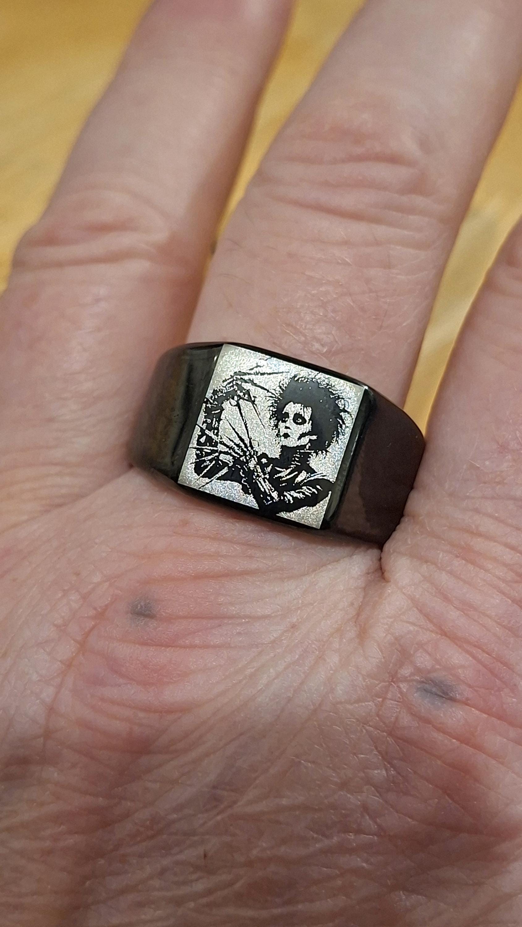 Edward Scissorhands Stainless Steel Signet Ring – Black Gothic Film Jewelry
