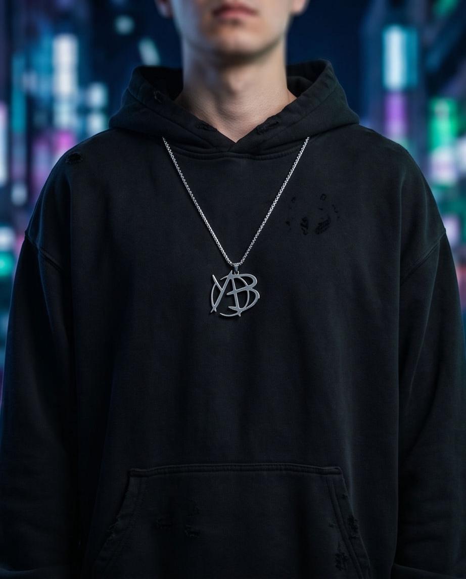 YUNGBLUD Square Logo Name Pendant Necklace | Stainless Steel Punk Rock Jewellery