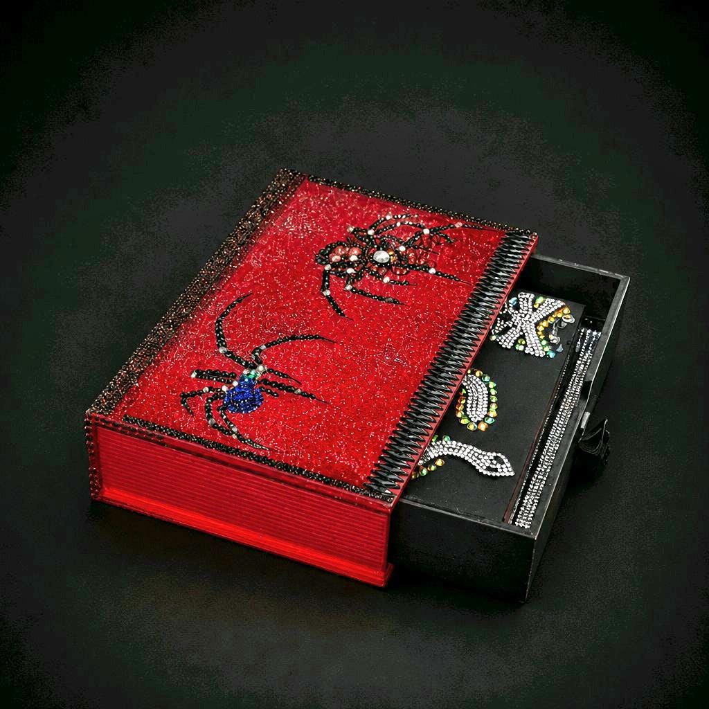 Gothic Book Jewelry Box Set, 2 Piece Wooden Stash Box Drawers