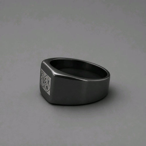 Black Stainless Steel Signet Ring Size Z Chunky Dice Engraved Statement Ring Alternative Gothic Biker Jewelry Edgy Signet Ring Men Women