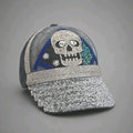Sparkly Rhinestone Skull Hat, Glitter Crystal Washed Denim Cap, Festival Party Biker Accessories, Unique Gift for Her, Statement Strapback