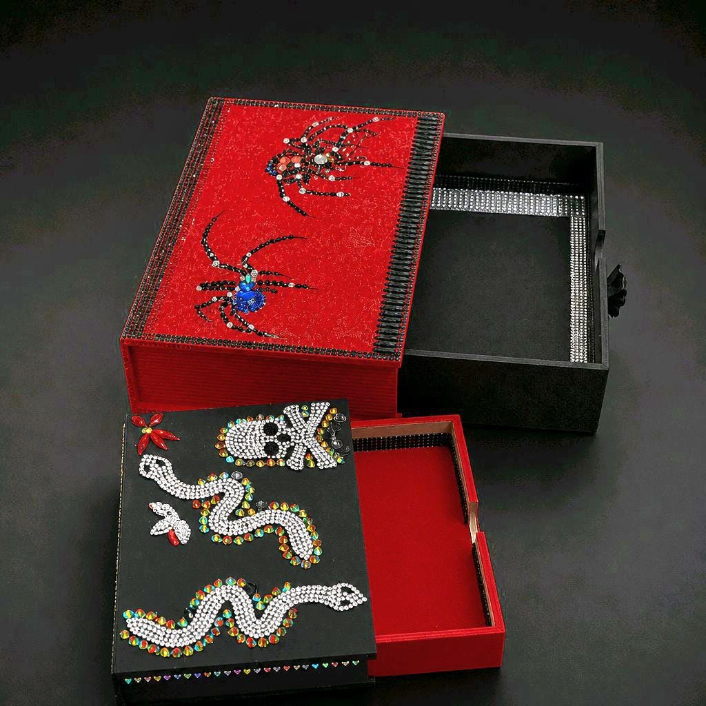 Gothic Book Jewelry Box Set, 2 Piece Wooden Stash Box Drawers
