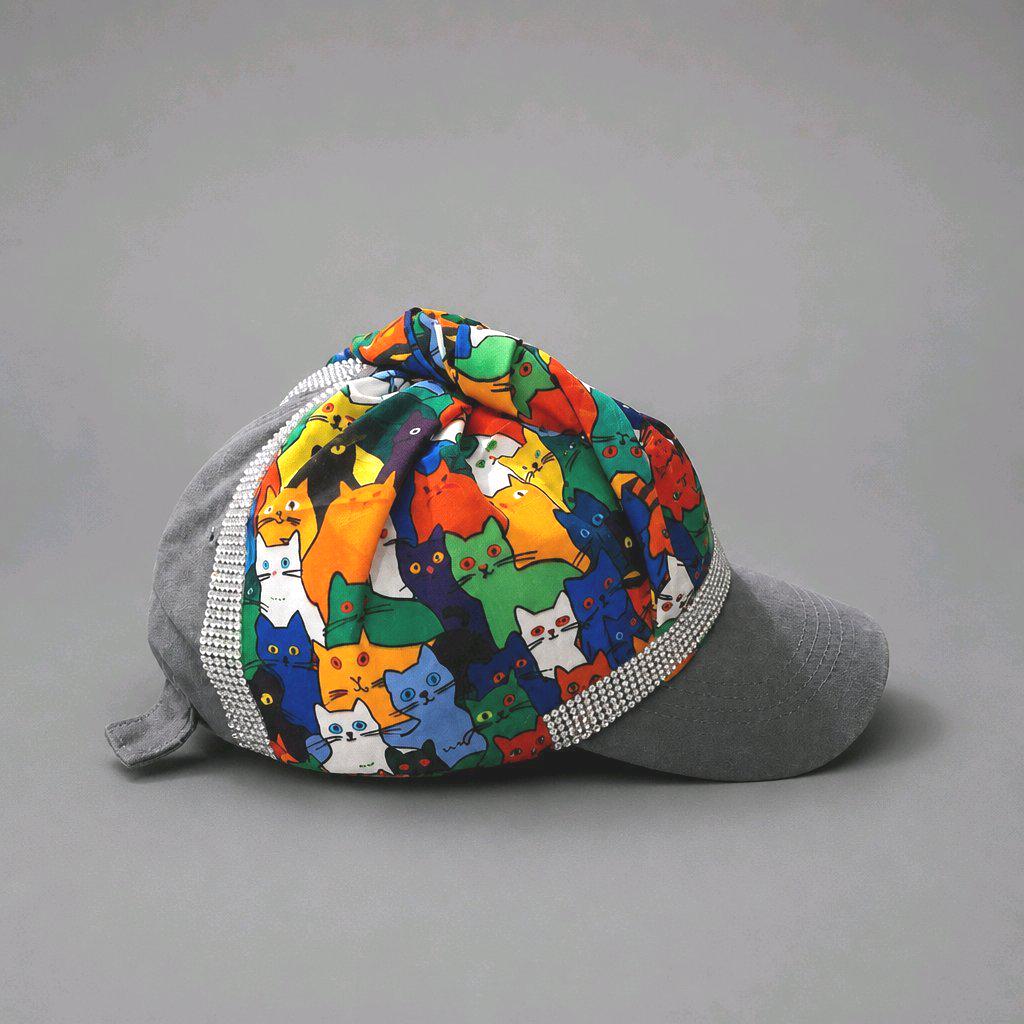 Brand New Style Cat Print Scarf Grey Denim Baseball Cap Colourful