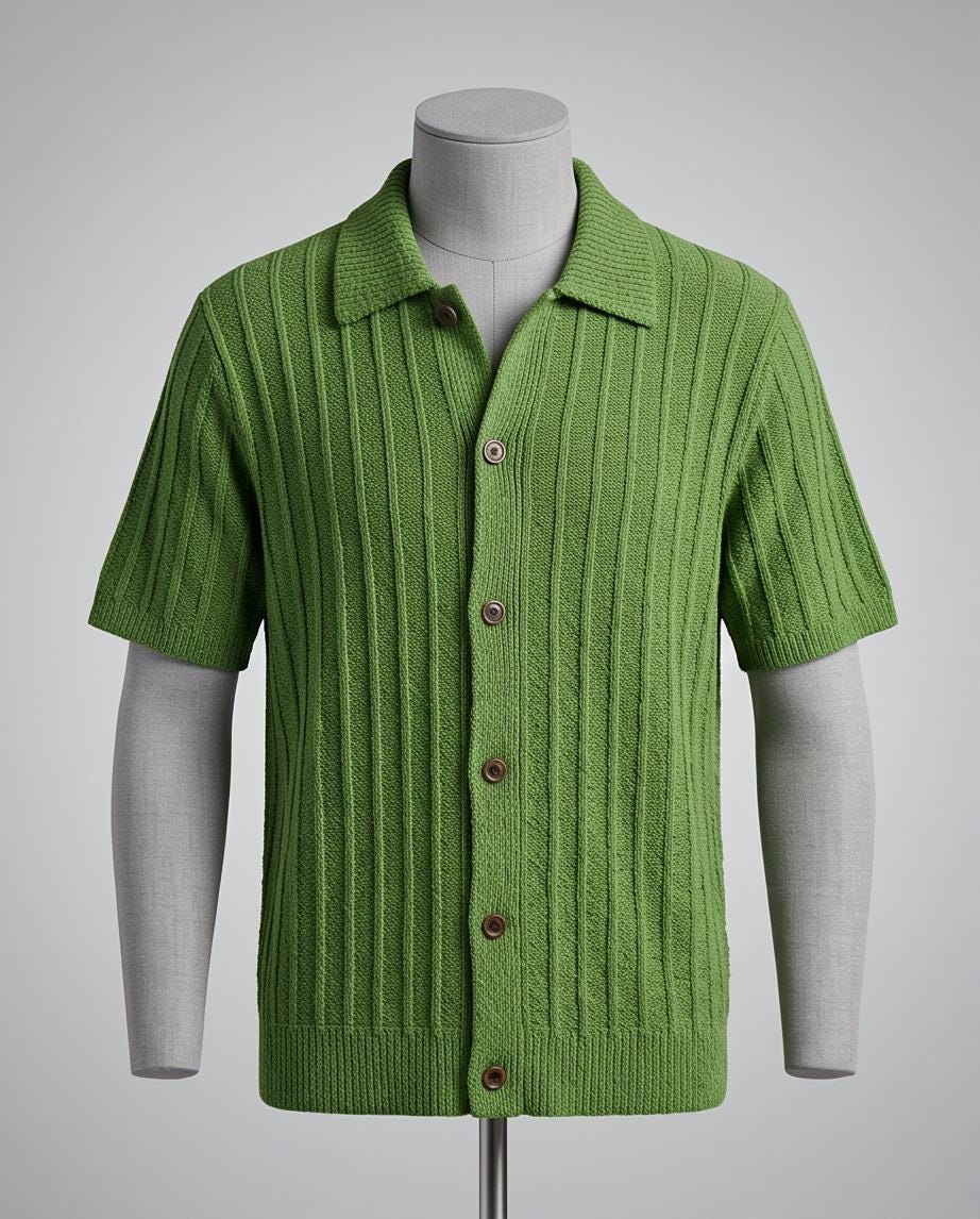 Banana Republic Mens XL Knit Shirt Green Wide Rib Button Front Short Sleeve NWT
