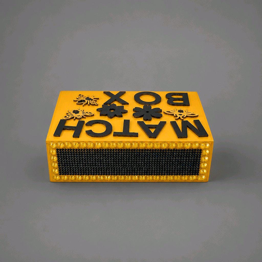 Handmade Wooden Matchbox Holder – Yellow & Black Bumblebee Rhinestone Decorative Sleeve Cover