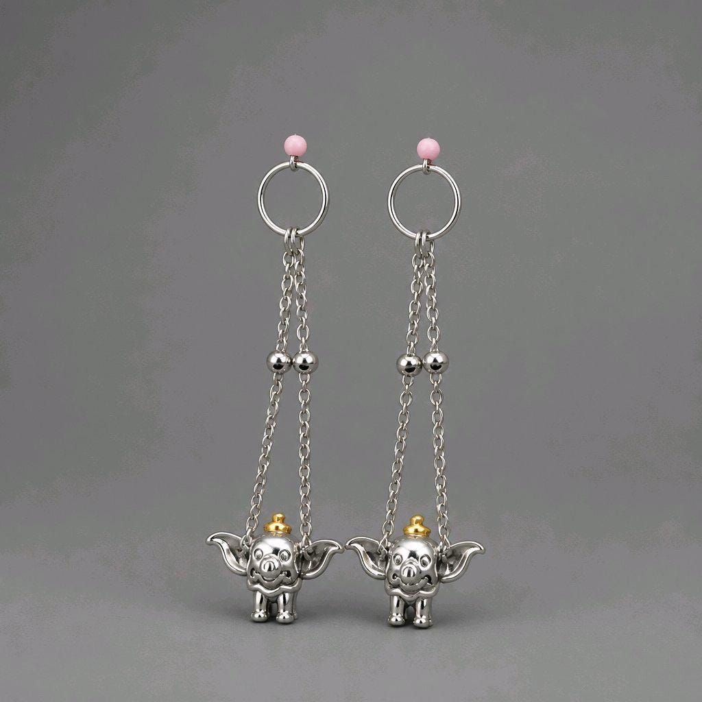 Handmade S925 Sterling Silver Elephant Charm Drop Earrings | Long Stainless Steel Chain Dangle Earrings | Cute Animal Statement Jewellery
