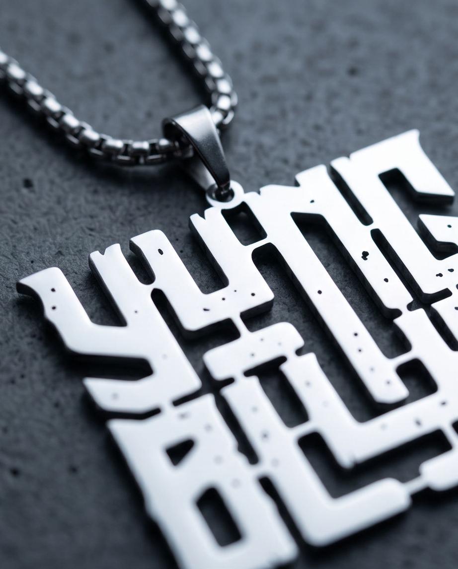YUNGBLUD Inspired Pendant Necklace, Stainless Steel Punk Rock Jewelry, Square Name Logo & YB Monogram Charm