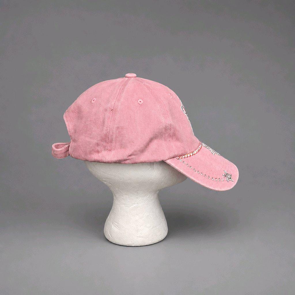 Pink French Bulldog Baseball Cap, Rhinestone Dabbing Frenchie Dad Hat, Sparkly Dog Lover Gift