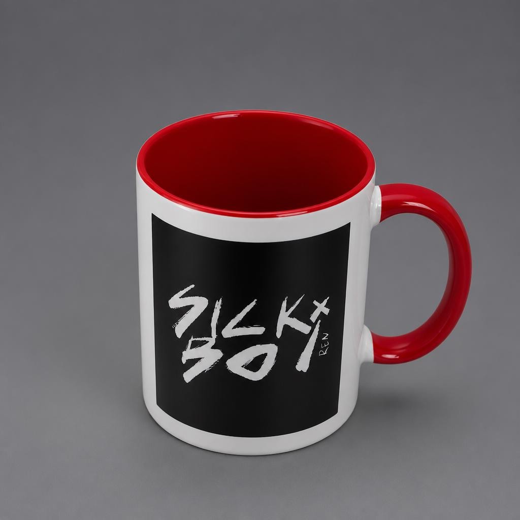 Sick Boy Mug, Ren Inspired Coffee Cup, Two-Tone Red & White Ceramic with Gift Bag, Street Art Graphic  Edgy Merch Gift