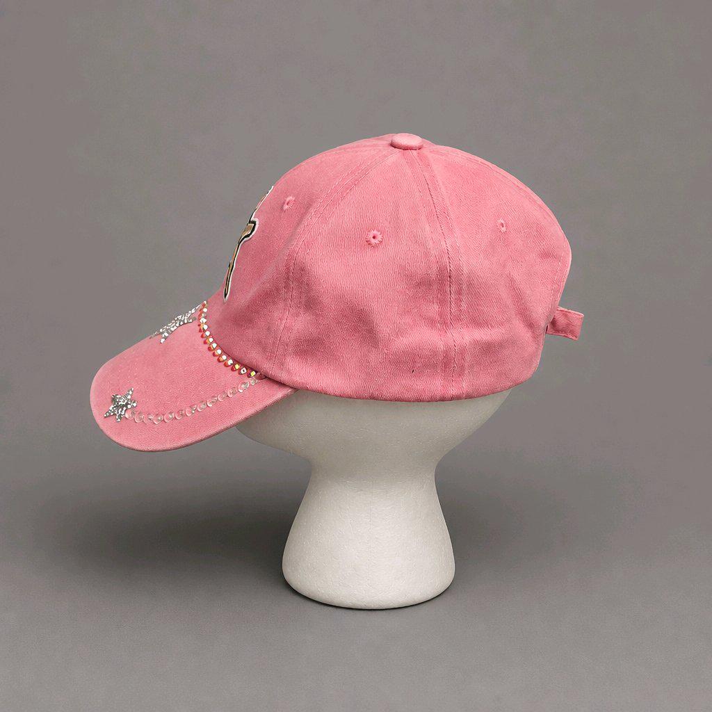 Pink French Bulldog Baseball Cap, Rhinestone Dabbing Frenchie Dad Hat, Sparkly Dog Lover Gift