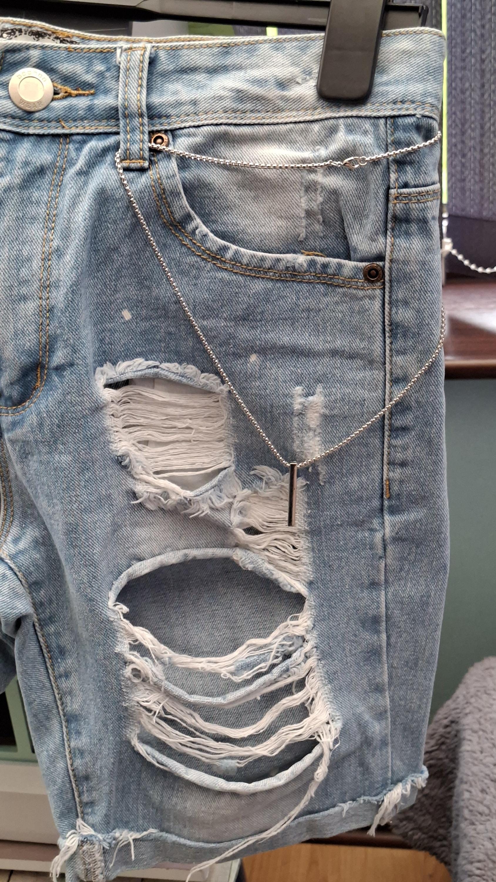 Women's Handcrafted Ripped Denim Shorts | Size 10 | Stainless Steel Embellishments | Retro Alt Style