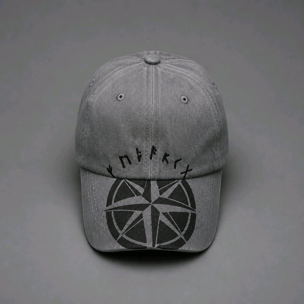 Hand Painted Viking Vegvisir Cap, Washed Cotton Runic Compass Dad Hat
