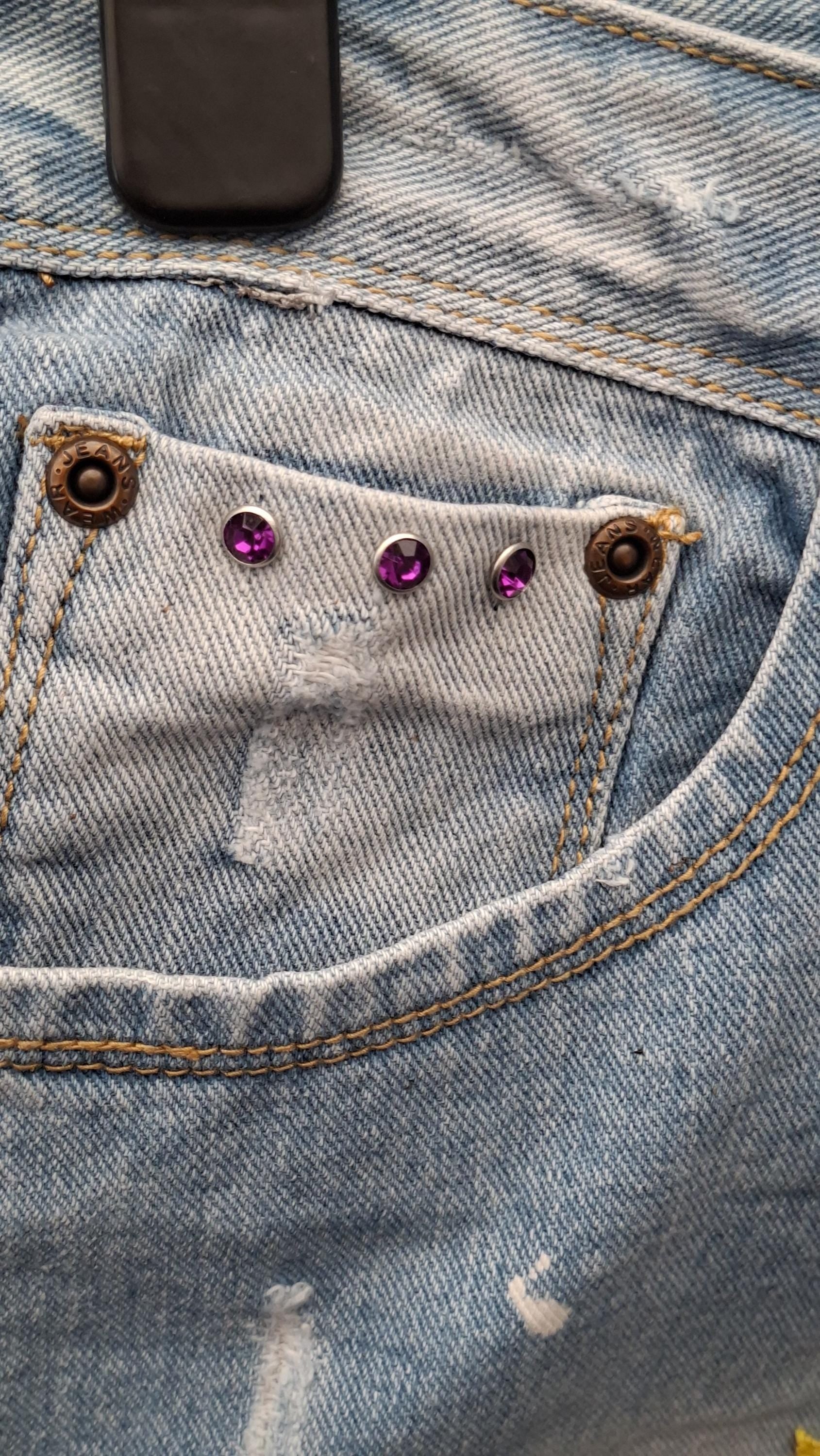 Women's Handcrafted Ripped Denim Shorts | Size 10 | Stainless Steel Embellishments | Retro Alt Style