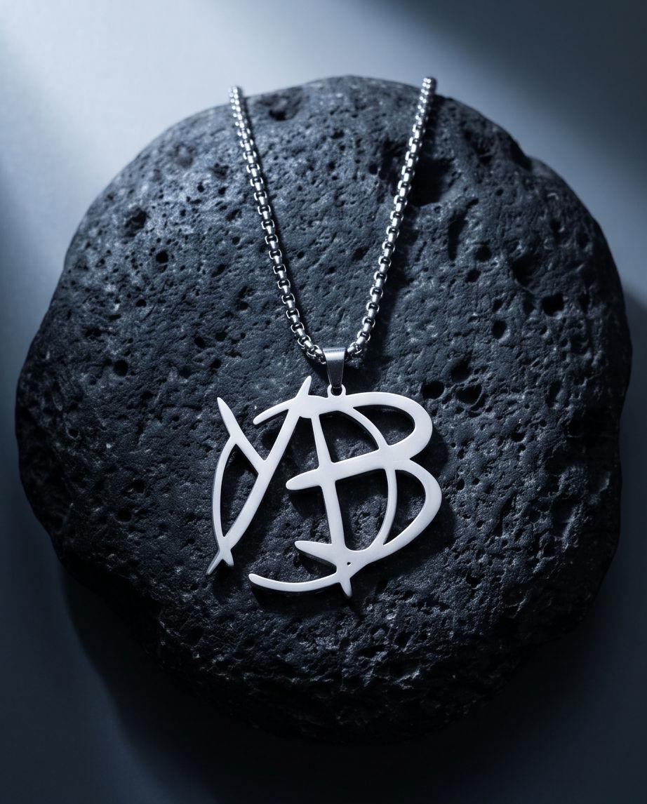 YUNGBLUD Inspired Pendant Necklace, Stainless Steel Punk Rock Jewelry, Square Name Logo & YB Monogram Charm