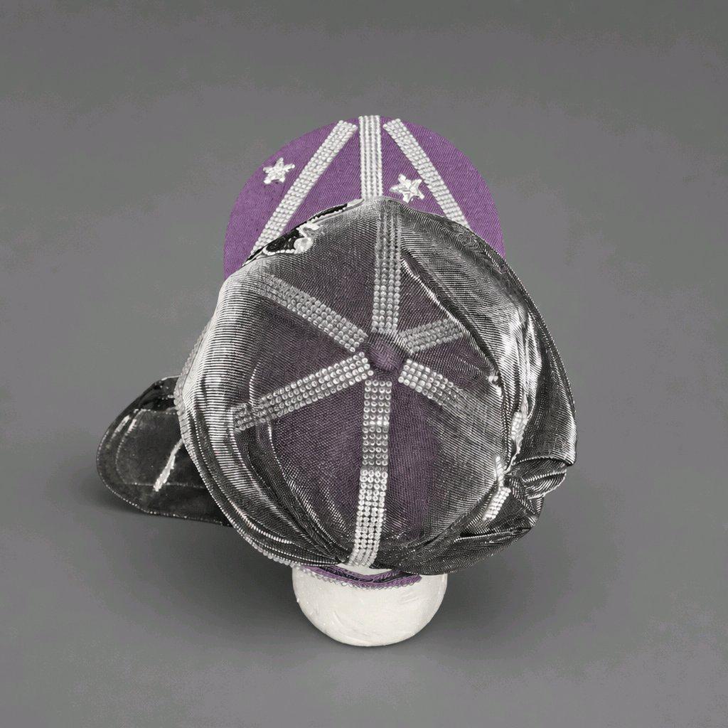 Sparkly Purple & Metallic Silver Glam Baseball Cap With Attached Fringe Scarf