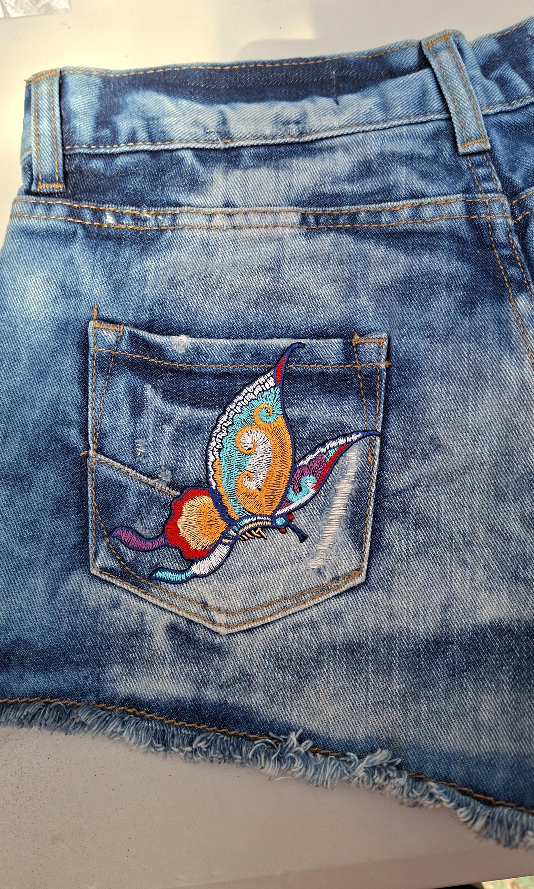 Distressed Ripped Denim Hot Pants Shorts (Size 8) – Hand Painted Flower Detail