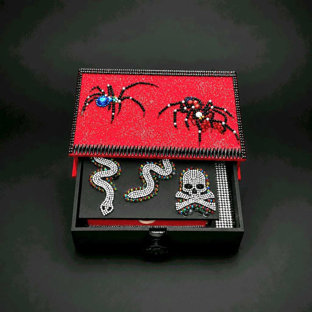 Gothic Book Jewelry Box Set, 2 Piece Wooden Stash Box Drawers