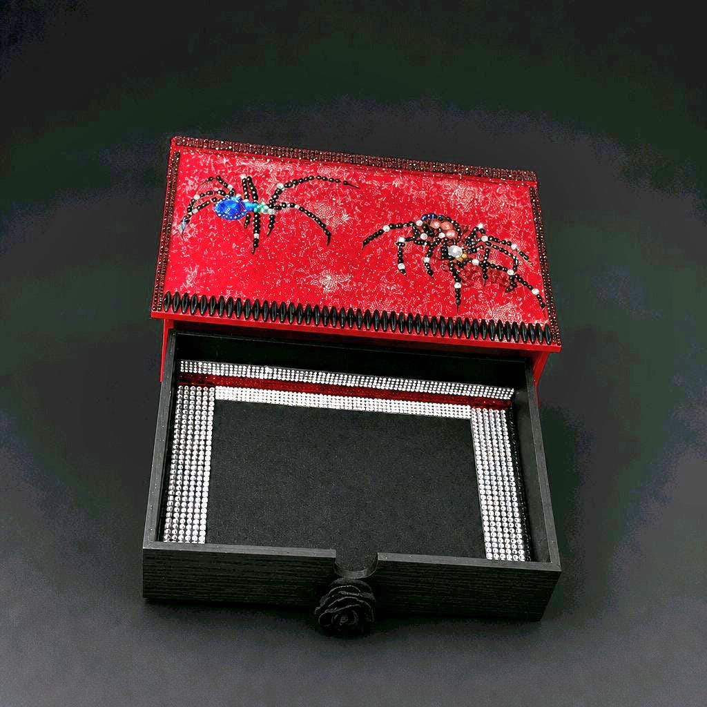 Gothic Book Jewelry Box Set, 2 Piece Wooden Stash Box Drawers