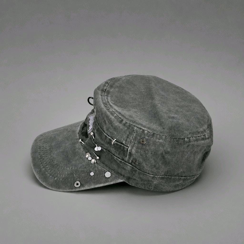 Hand Painted Skull Military Cap with Stainless Steel Embellishments