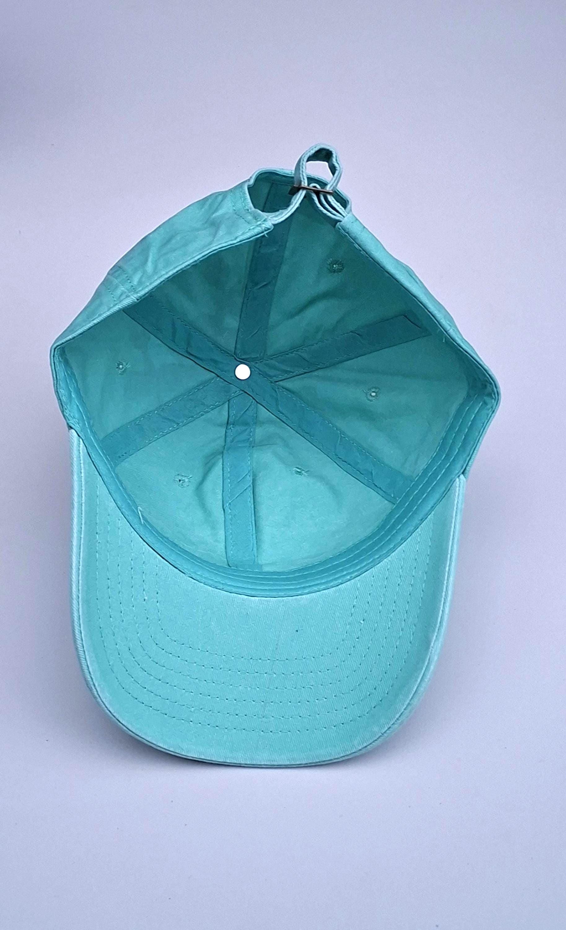 Womens Mint Green Distressed Cotton Baseball Cap With Floral Embroidery Patch