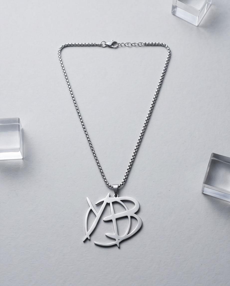YUNGBLUD Square Logo Name Pendant Necklace | Stainless Steel Punk Rock Jewellery
