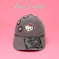 Hello Kitty Grey Distressed Denim Baseball Cap Cotton Chic Cap Retro Festival