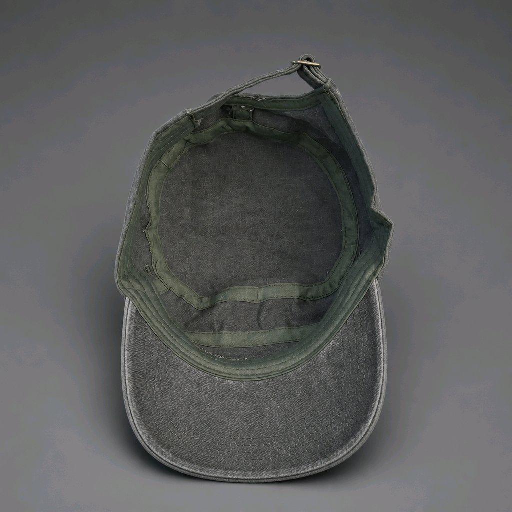 Hand Painted Grey/Green Washed Out Denim Spider Cadet Cap Gothic Alt Fashion
