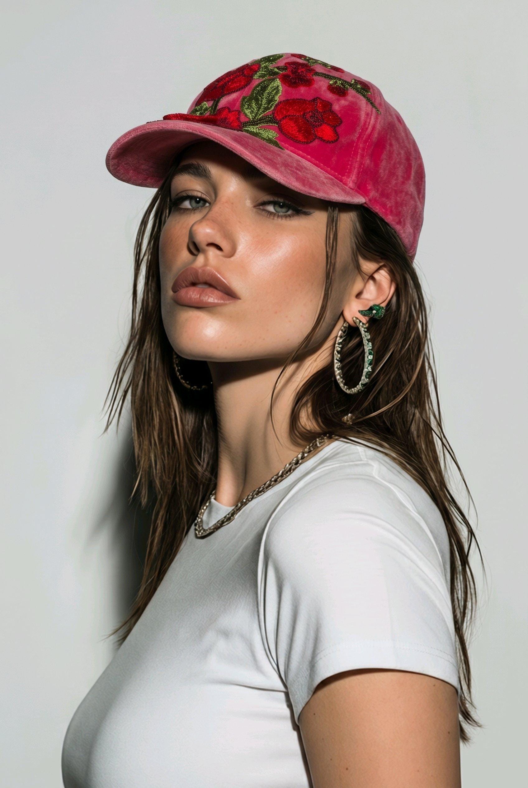 Women's Distressed Watermelon Denim Baseball Cap Brand New