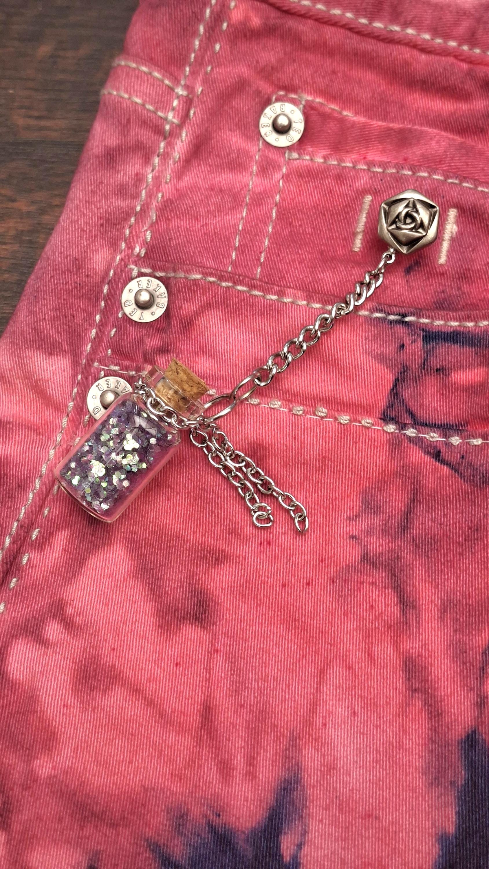 Upcycled Ted Baker Pink Acid Wash Jeans W30 L30 - Gothic Black Cat Patch, Rhinestones, Potion Vial Charm, Ankle Zips, Whimsi goth Alt Denim
