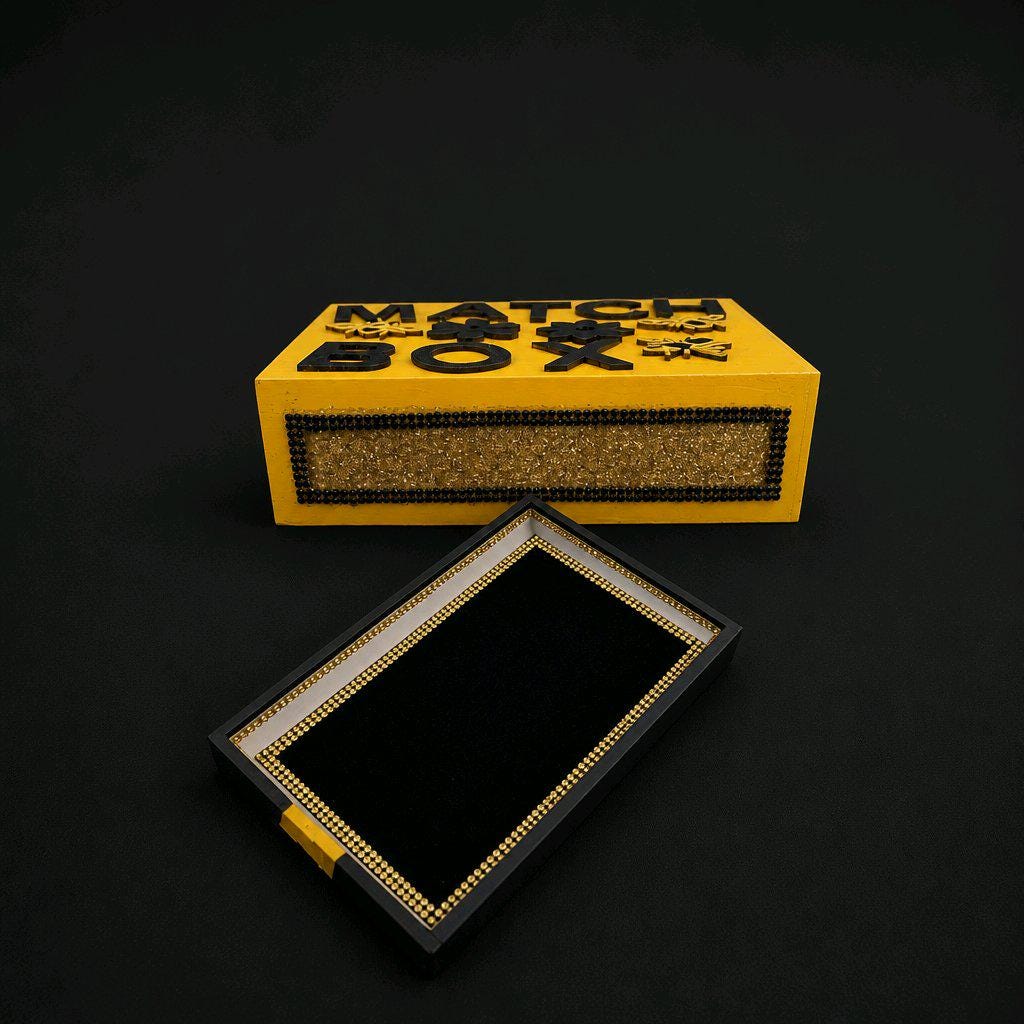 Handmade Wooden Matchbox Holder – Yellow & Black Bumblebee Rhinestone Decorative Sleeve Cover