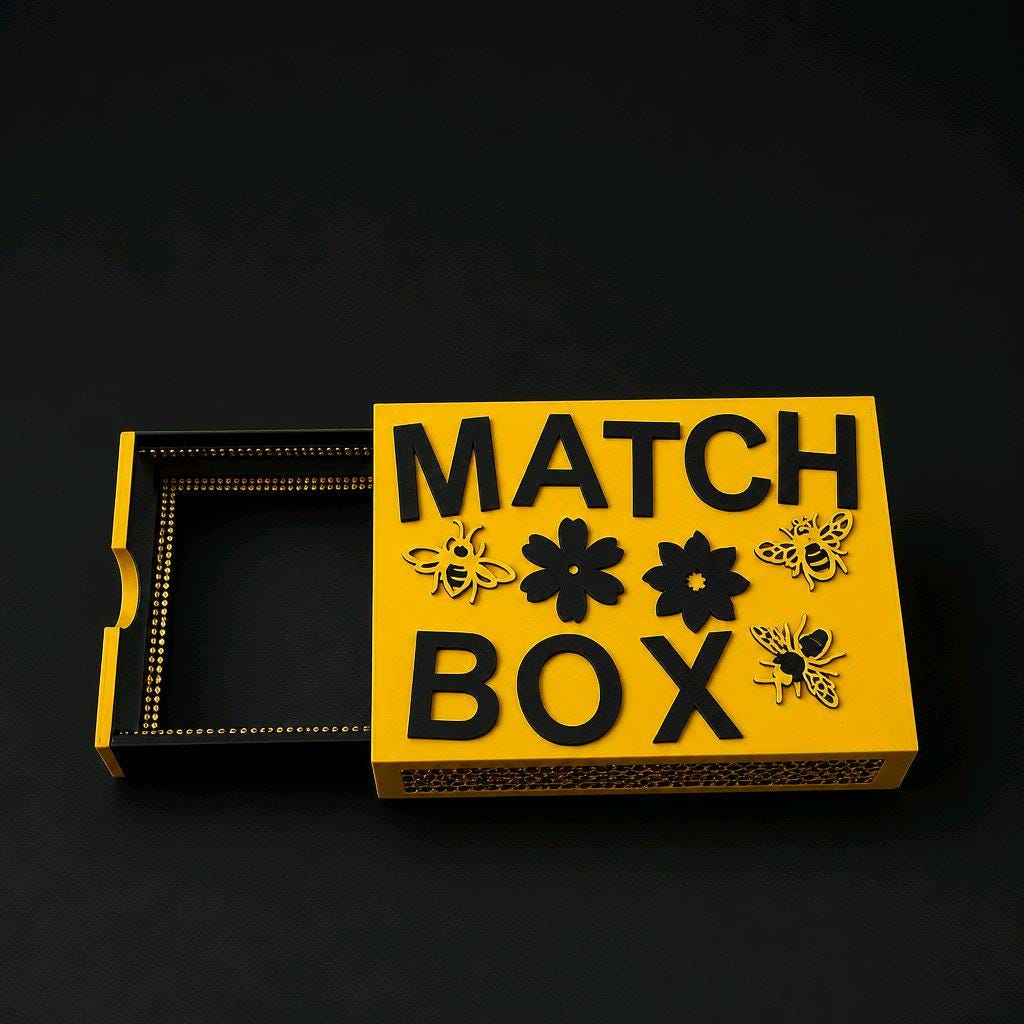 Handmade Wooden Matchbox Holder – Yellow & Black Bumblebee Rhinestone Decorative Sleeve Cover