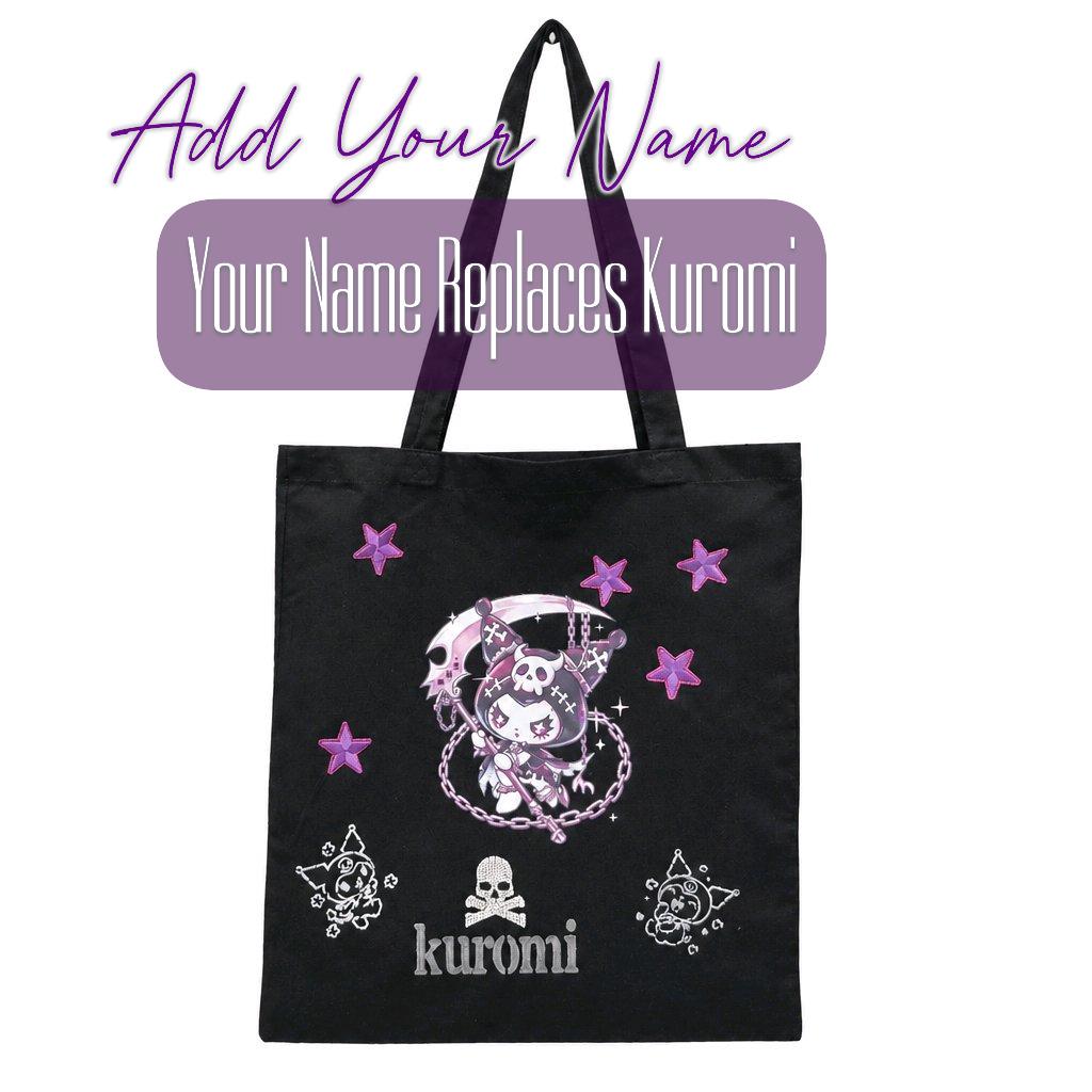 Personalised Black Kuromi Cotton Hand Crafted Tote Bag Hand Painted + Add Name