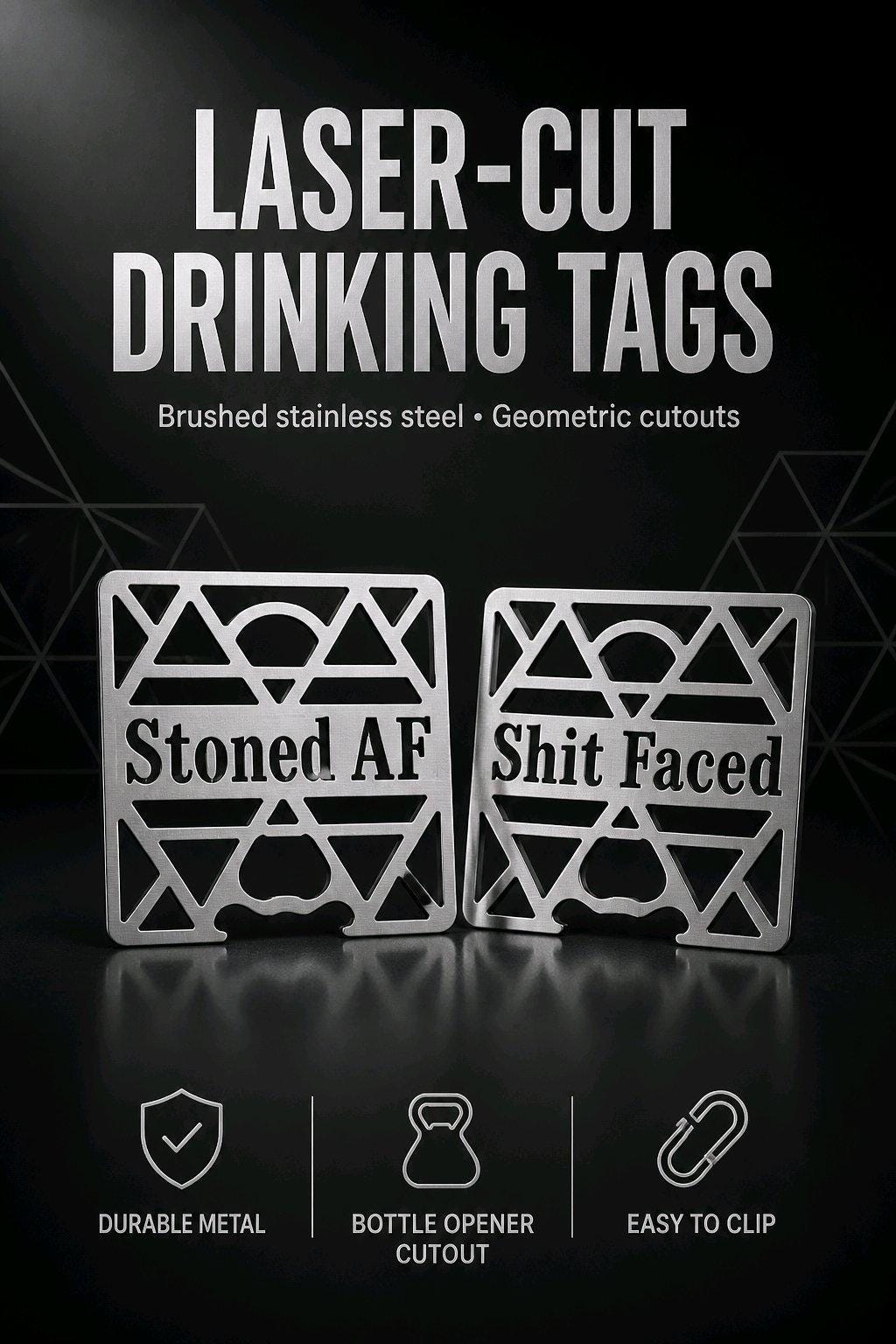 Funny Metal Drinking Tags, Laser Cut Stainless Steel Bottle Opener, Novelty Barware Coasters,
