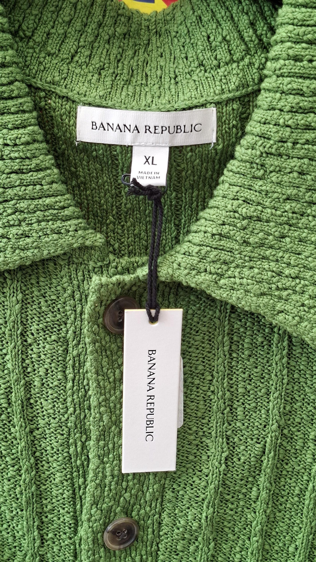 Banana Republic Mens XL Knit Shirt Green Wide Rib Button Front Short Sleeve NWT