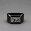 Black Stainless Steel Signet Ring Size Z Chunky Dice Engraved Statement Ring Alternative Gothic Biker Jewelry Edgy Signet Ring Men Women