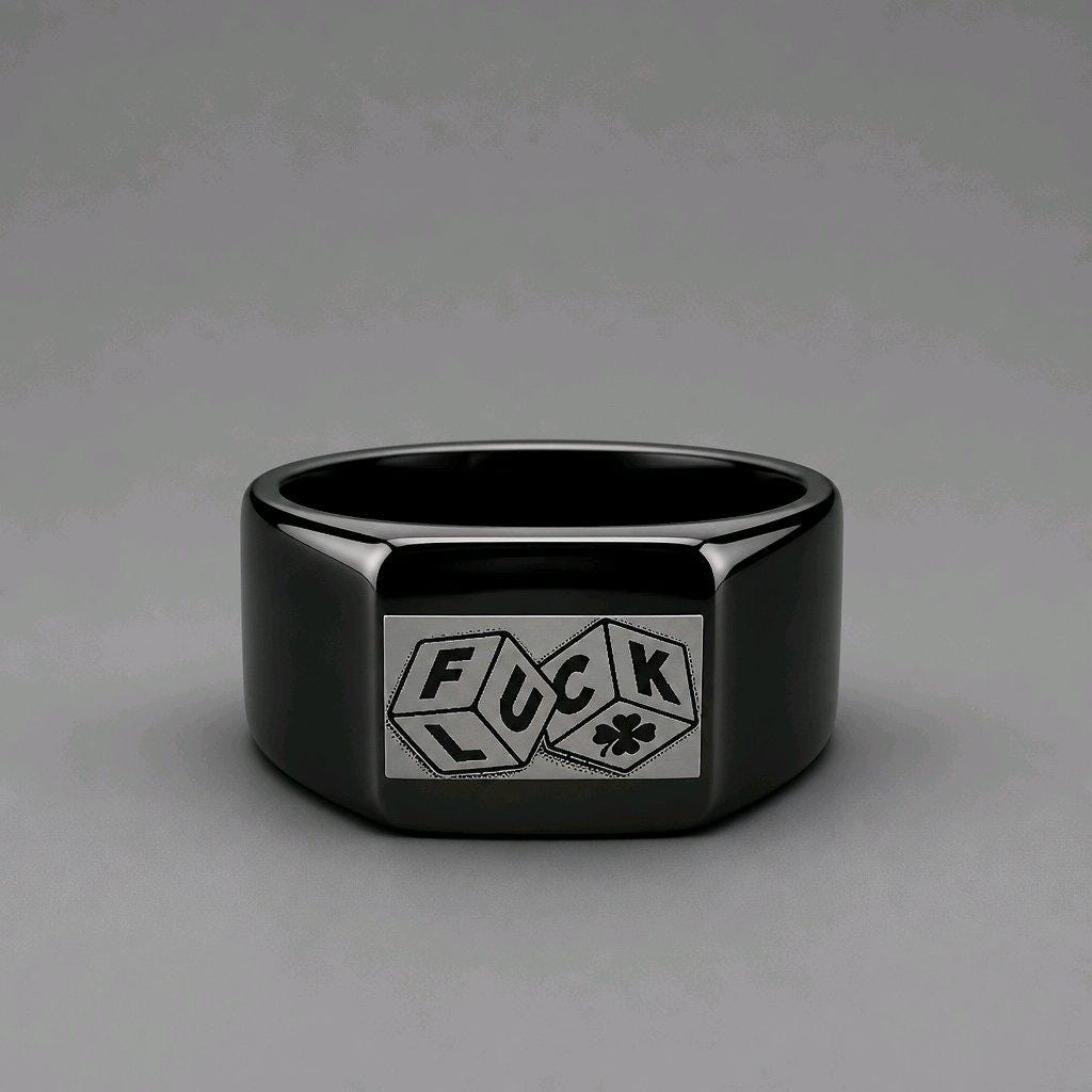Black Stainless Steel Signet Ring Size Z Chunky Dice Engraved Statement Ring Alternative Gothic Biker Jewelry Edgy Signet Ring Men Women
