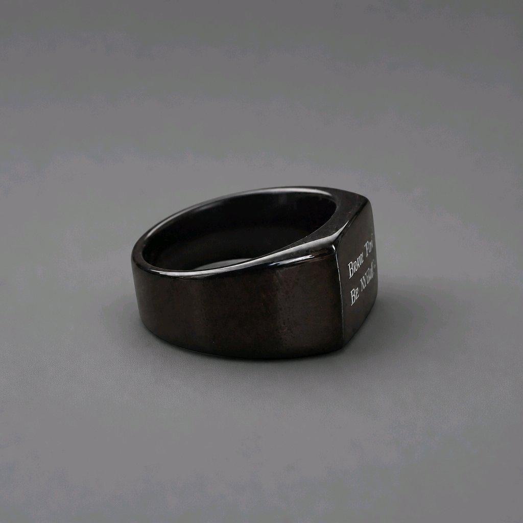 Black Stainless Steel Signet Ring Engraved "Born To Be Wild" | UK Size U | Chunky Gothic Biker Statement Jewelry