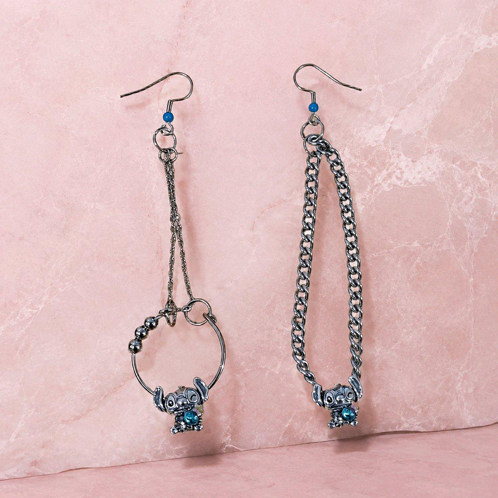 Asymmetrical Alien Character Drop Earrings | Gothic Alt Stainless Steel Silver Dangles