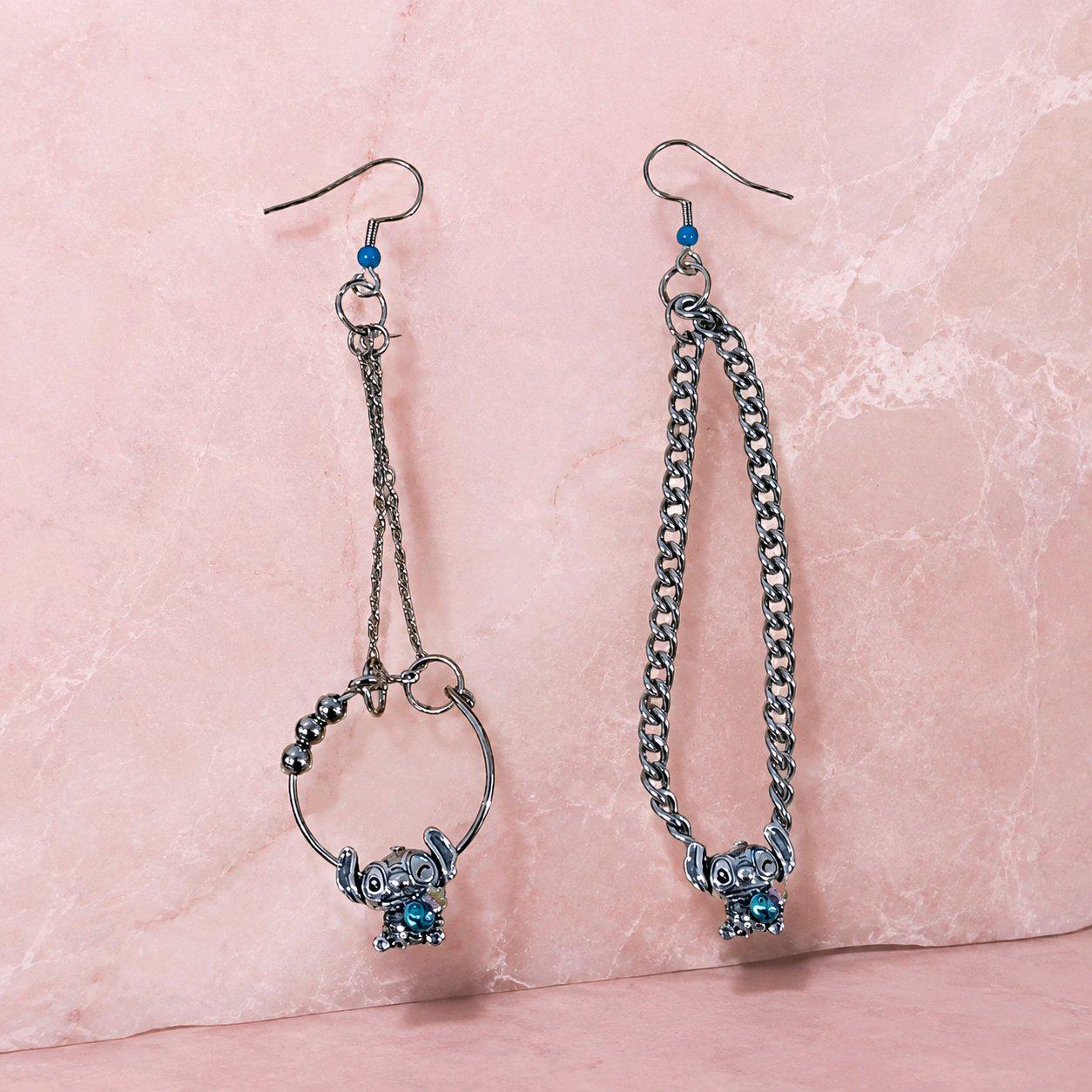 Asymmetrical Alien Character Drop Earrings | Gothic Alt Stainless Steel Silver Dangles