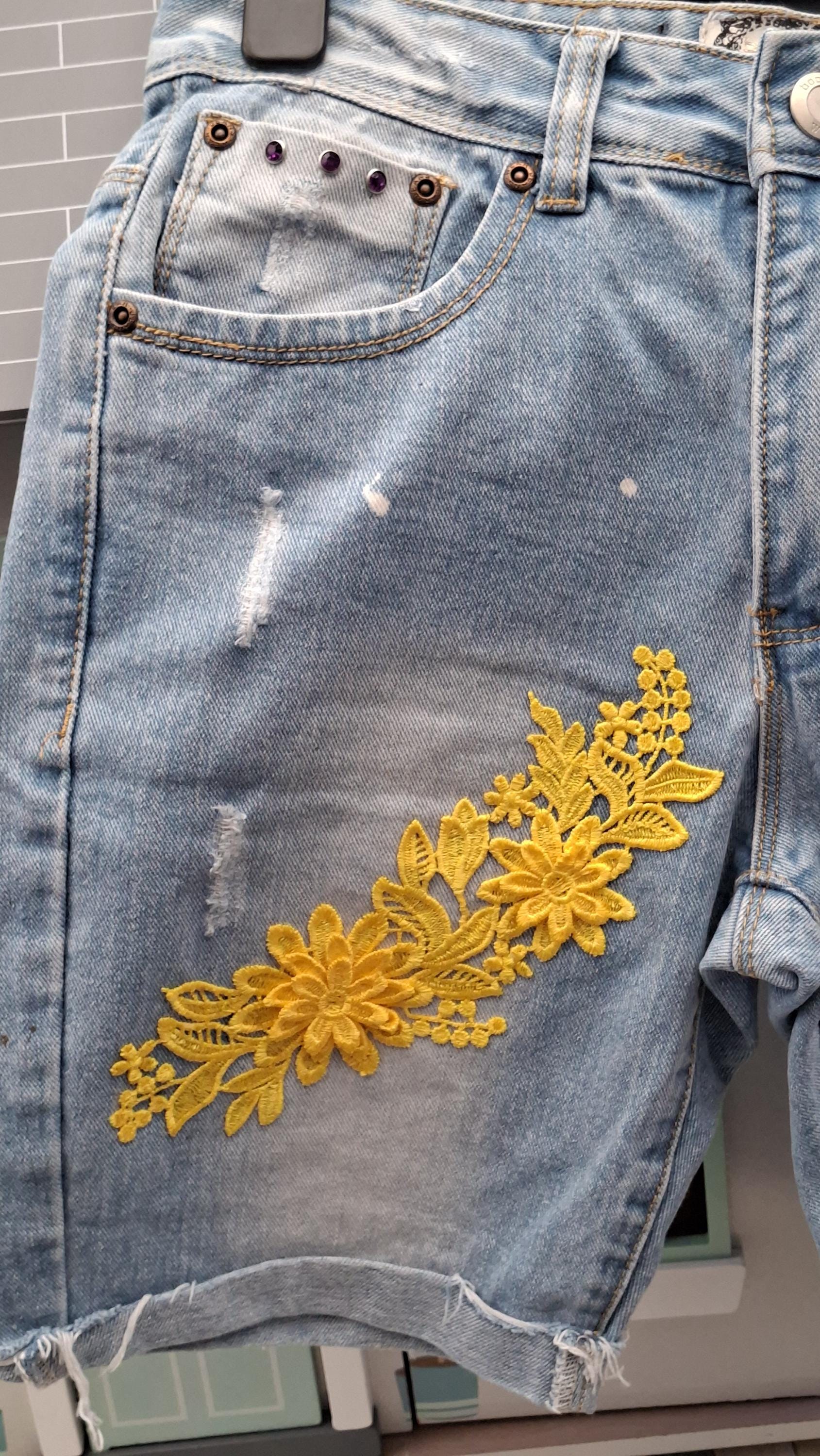 Women's Handcrafted Ripped Denim Shorts | Size 10 | Stainless Steel Embellishments | Retro Alt Style
