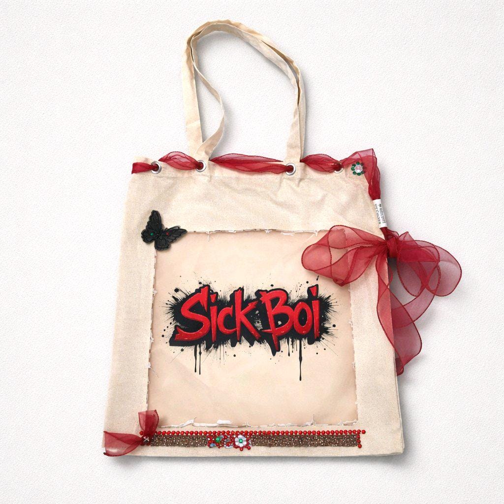 Sick Boi Inspired Custom Canvas Tote Bag | Handcrafted Cream & Red Shoulder Bag