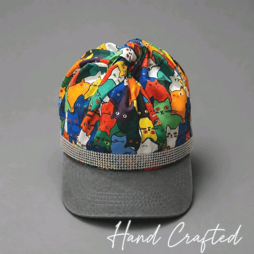 Brand New Style Cat Print Scarf Grey Denim Baseball Cap Colourful