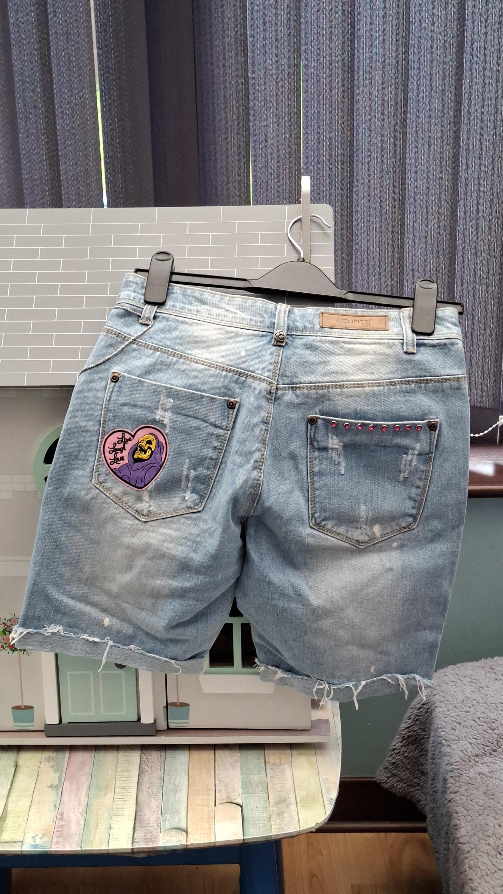 Women's Handcrafted Ripped Denim Shorts | Size 10 | Stainless Steel Embellishments | Retro Alt Style